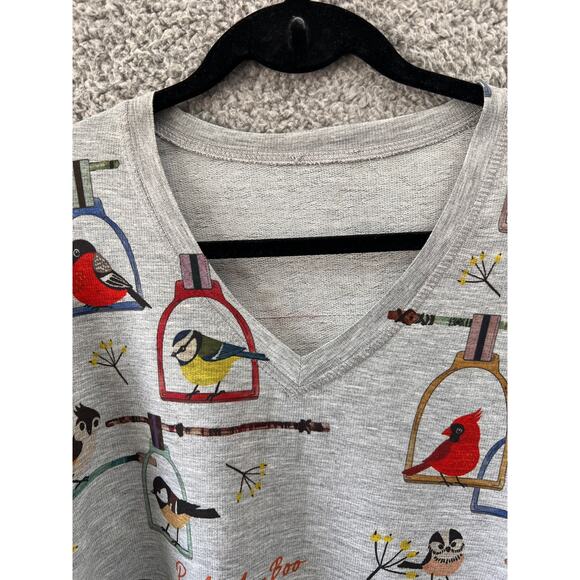 Blouse S small Gray multicolor Womens Top Bird Soft Knit 3/4 sleeve V neck USA - Picture 4 of 9